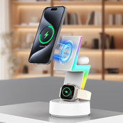 For Apple Series 3 In 1 RGB Light Magsafe Magnetic Mobile Phone Holder Wireless Charger(Black)
