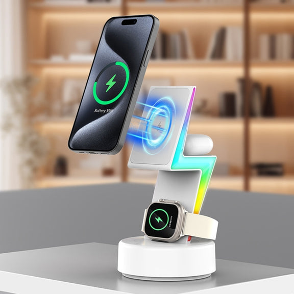 For Apple Series 3 In 1 RGB Light Magsafe Magnetic Mobile Phone Holder Wireless Charger(Black)