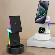 For Apple Series 3 In 1 RGB Light Magsafe Magnetic Mobile Phone Holder Wireless Charger(Black)