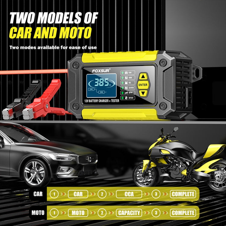 FOXSUR Cars Motorcycles 12V Lithium Cattery Charger With Battery Detection(EU Plug) - Battery Charger by FOXSUR | Online Shopping South Africa | PMC TechLife | Buy Now Pay Later Mobicred