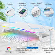 RGB Computer Monitor Stand Riser 3 USB 2.0 +1 Type-C Ports, Spec: Basic White