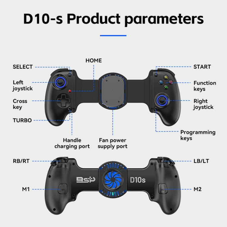 BSP-D10S Wireless Stretch Game Controller With Heat Dissipation Fan for Switch / Android / IOS / PC / PS3 / PS4(Pink)