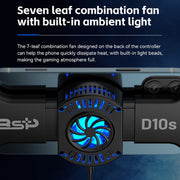 BSP-D10S Wireless Stretch Game Controller With Heat Dissipation Fan for Switch / Android / IOS / PC / PS3 / PS4(Black)