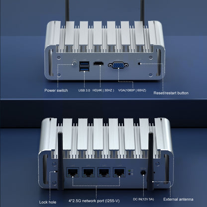 HYSTOU P09B-J4125-4L 8GB DDR4+128GB SSD Industrial Computer Soft Route From 2.5G Multi -Network HTPC Server Mini Console(With UK Adapter) - free shipping - PMC Jewellery - Order now!