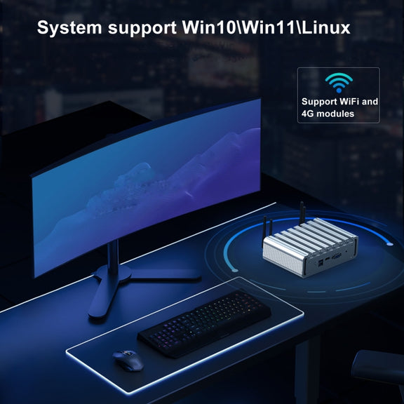 HYSTOU P09B-J4125-4L 8GB DDR4+128GB SSD Industrial Computer Soft Route From 2.5G Multi -Network HTPC Server Mini Console(With EU Adapter)