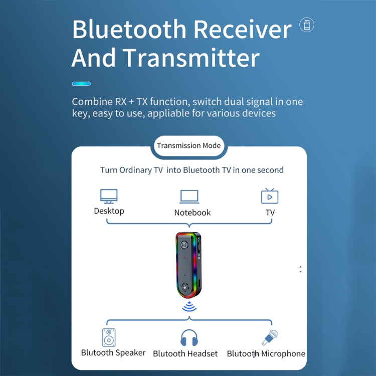 Q3 2-in-1 RGB Light Bluetooth Audio Receiver Launcher Car Audio Adapter