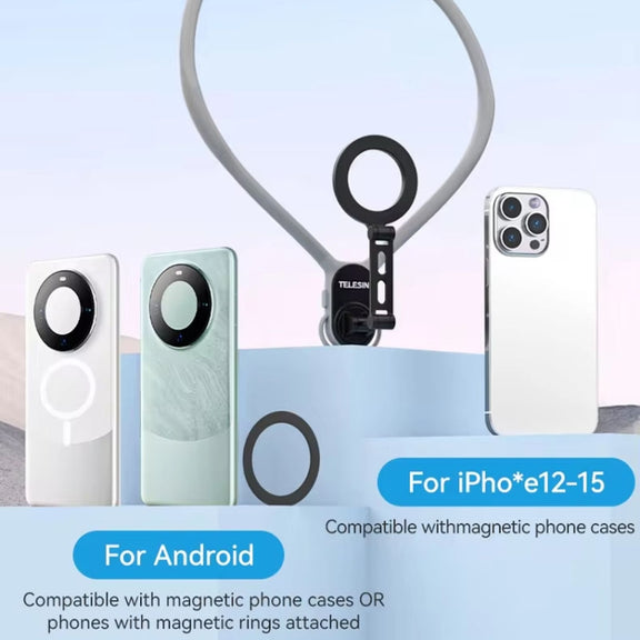 TELESIN MNM-002 Magsafe Magnetic Suction Mobile Phone Hanging Neck POV Viewing Angle Lazy Stand(Blue)