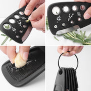 6 In 1 Stackable Kitchen Gadgets Melon Peeler Herb Chopper Garlic Grater Can Opener Pizza Cutter(Black)