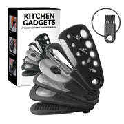 6 In 1 Stackable Kitchen Gadgets Melon Peeler Herb Chopper Garlic Grater Can Opener Pizza Cutter(Black)