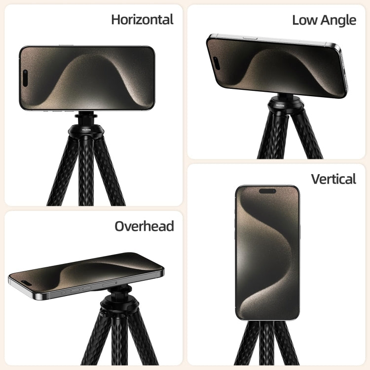TELESIN P3-FM-02 Flexible Magnetic Suction Mobile Phone Tripod Magsafe Octopus Desktop Fixed Bracket