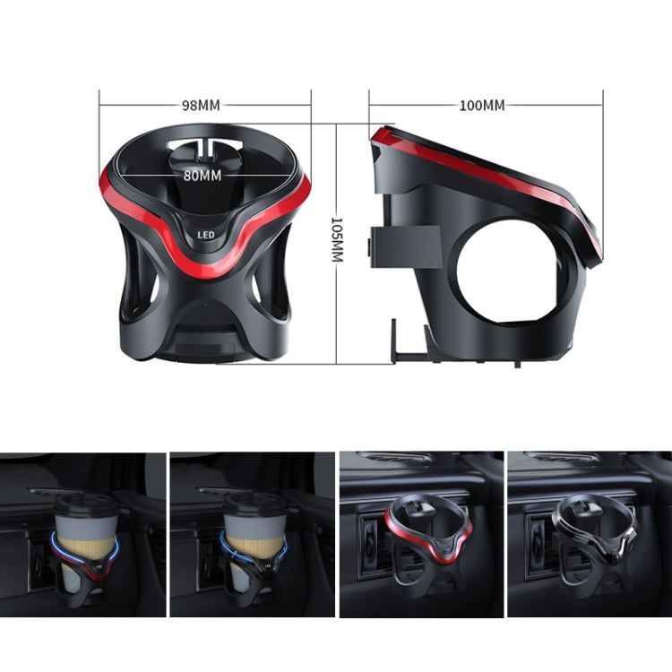 Car Cup Holder Air Conditioner Outlet Multifunctional Storage Rack, Color: Black Red LED Light