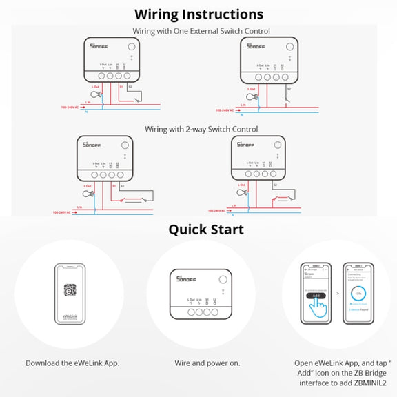 SONOFF ZBMINI L2 Single Fire Dual Control Intelligent On/Off Switch Module Cell Phone Remote Voice Control Switch