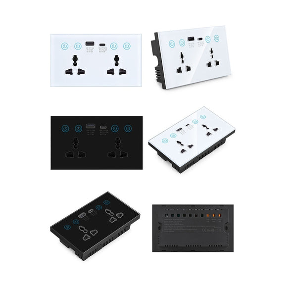 Graffiti Smart Socket With Switch USB+Type-C Dual Port Remote Control Socket, UK Plug, Style: ZigBee Black