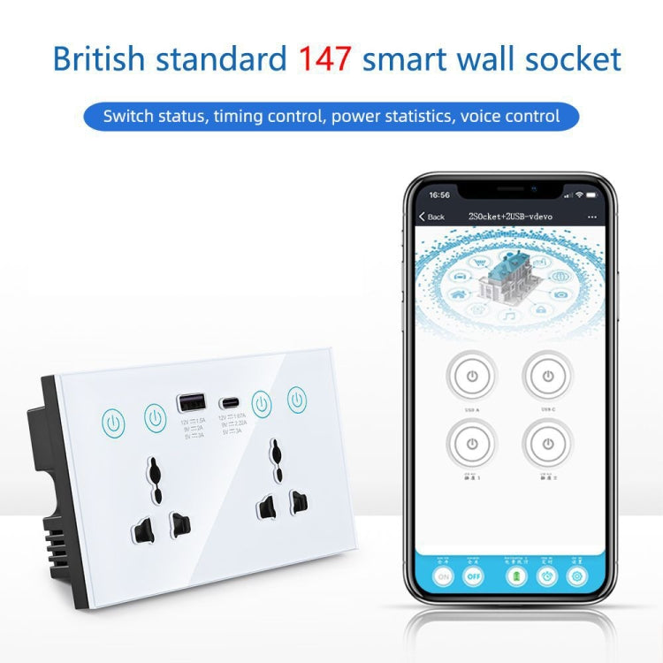 Graffiti Smart Socket With Switch USB+Type-C Dual Port Remote Control Socket, UK Plug, Style: Wifi Black