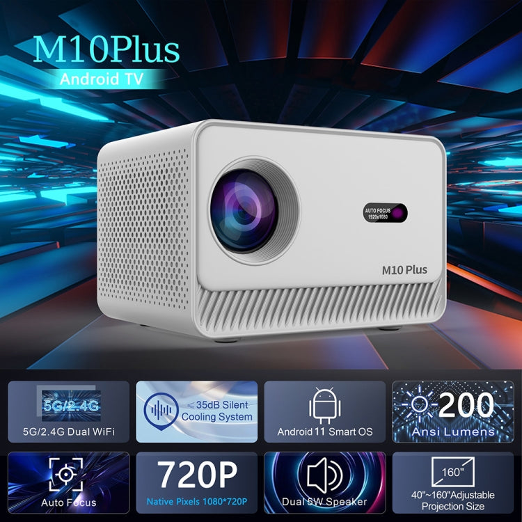 M10 Plus 1280x720P Projector 2.4G / 5G WIFI Bluetooth 5.2 Android 11 System Home Cinema US Plug - Mini Projector by PMC TechLife | Online Shopping South Africa | PMC TechLife | Buy Now Pay Later Mobicred