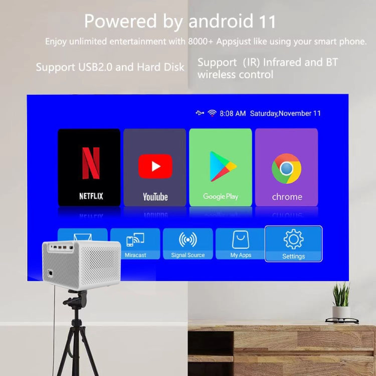 M10 Plus 1280x720P Projector 2.4G / 5G WIFI Bluetooth 5.2 Android 11 System Home Cinema AU Plug