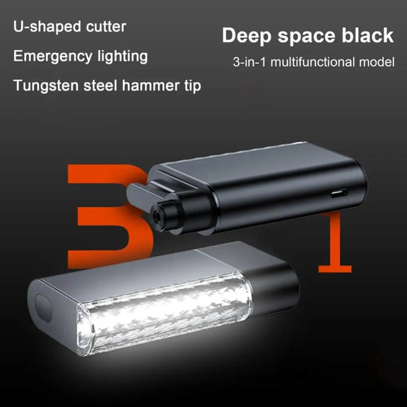 3 In 1 Car Safety Hammer Flashlight Emergency Light With Alarm(Black)
