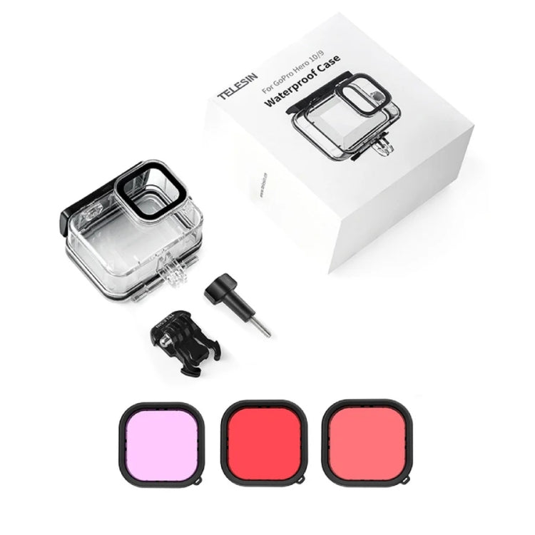 TELESIN GP-WTP-901 45m Diving Shell, For GoPro HERO12 Black / HERO11 Black / HERO10 Black / HERO9 Black Shell+Filter Set