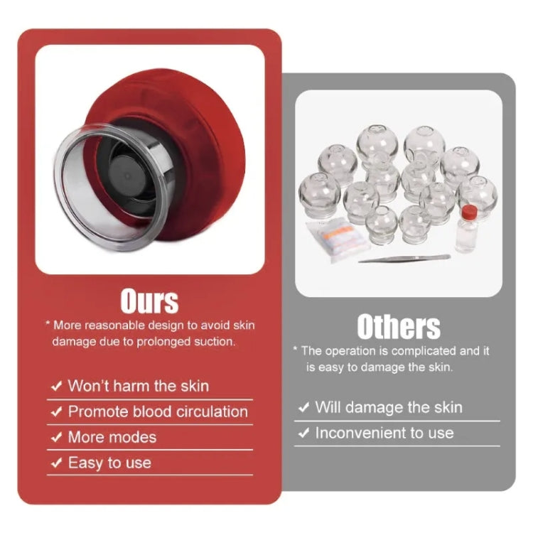 12-speed Remote Control Cupping Therapy Massager Set with 3 Cups(Red)