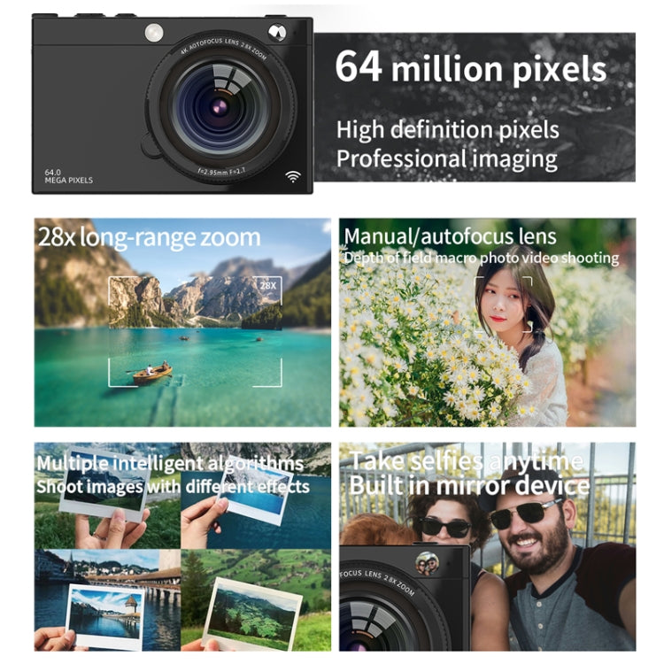 High-Definition CCD Digital Camera 64 Million WiFi Card Camera, Color: Black + Headphone Cable - Video Cameras by PMC TechLife | Online Shopping South Africa | PMC TechLife | Buy Now Pay Later Mobicred