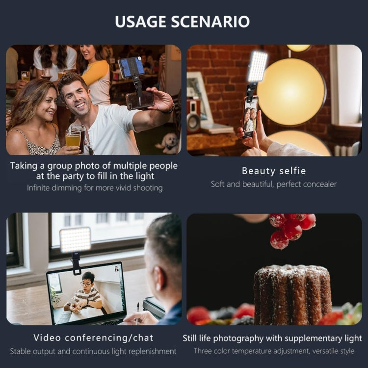 60 LEDs Rechargeable Clip Fill Light With Front & Back Clip Adjusted 3 Light Modes For Phone, Spec: B Type Blue - Selfie Light by PMC TechLife | Online Shopping South Africa | PMC TechLife | Buy Now Pay Later Mobicred