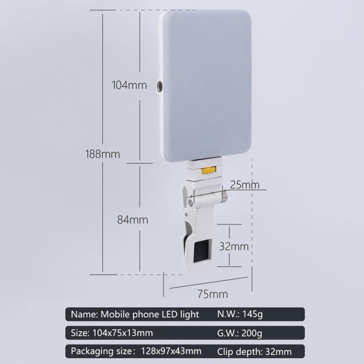 60 LEDs Rechargeable Clip Fill Light With Front & Back Clip Adjusted 3 Light Modes For Phone, Spec: B Type White