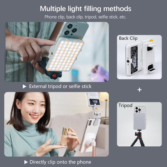 60 LEDs Rechargeable Clip Fill Light With Front & Back Clip Adjusted 3 Light Modes For Phone, Spec: B Type White