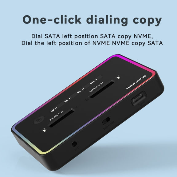 RGB Dual NVME or Dual SATA Blueendless M.2 Dual-Slot Hard Drive Base Solid State Hard Drive Box, US Plug