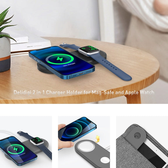 For Apple Watch / iPhone AhaStyle PT135 2 In 1 Silicone Wireless Charging Base(Midnight Blue)