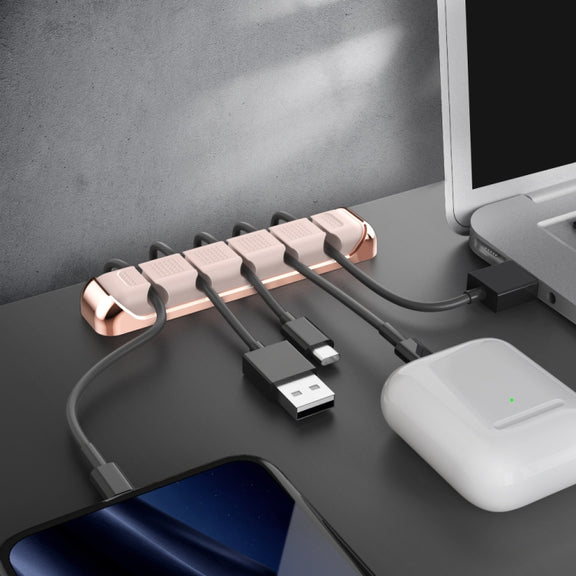 AhaStyle PT125 Aluminum Alloy + Silicone 5 Holes Position Cable Holder Desktop Data Cable Clip(Pink)