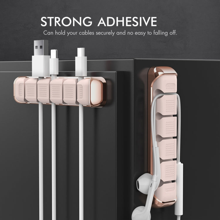 AhaStyle PT125 Aluminum Alloy + Silicone 5 Holes Position Cable Holder Desktop Data Cable Clip(Pink)