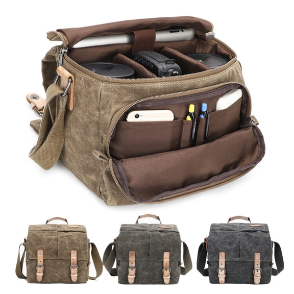 Camera Shoulder Messenger Bag Batik Canvas Water-resistant Photography SLR Camera Bag(Dark Gray)