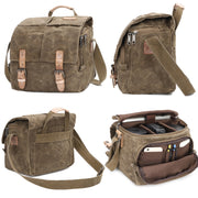 Camera Shoulder Messenger Bag Batik Canvas Water-resistant Photography SLR Camera Bag(Army Green)