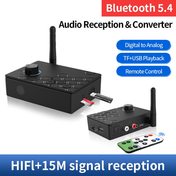 Bluetooth 5.4 Receiver Digital To Analog Card U Disk Converter Adapter With Remote Control(Fiber Optic Conversion)