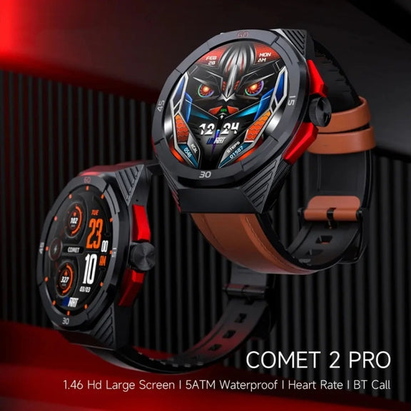LOKMAT COMET2 PRO 1.46-Inch 5ATM Water-resistant Bluetooth Call Smart Watch, Color: Brown Leather