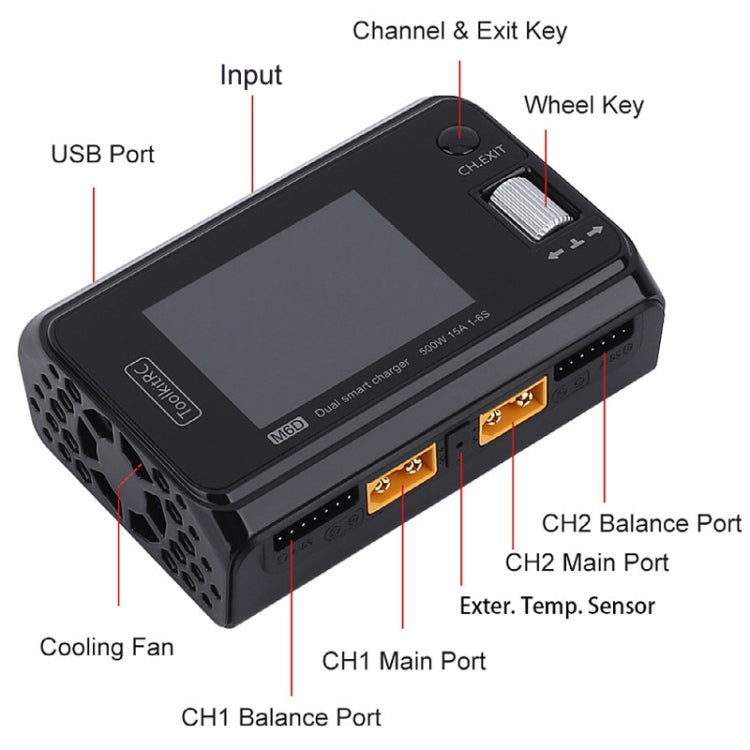 ToolkitRC M6D 500W Toy Airplane Dual Channel Li-Po Battery Balance Charger(Black) - free shipping - PMC Jewellery - Order now!