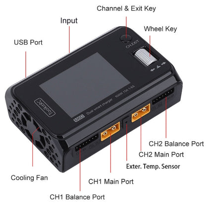 ToolkitRC M6D 500W Toy Airplane Dual Channel Li-Po Battery Balance Charger(Black) - free shipping - PMC Jewellery - Order now!