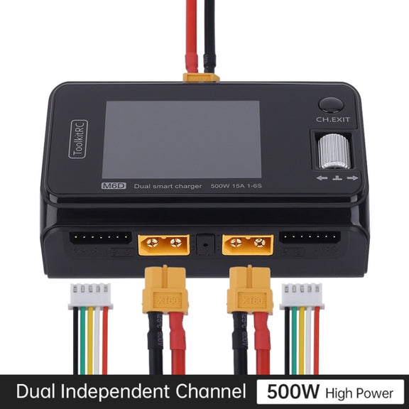 ToolkitRC M6D 500W Toy Airplane Dual Channel Li-Po Battery Balance Charger(Black)