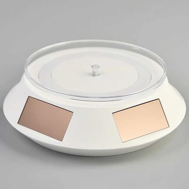 14cm  Solar Energy Spinning Display Stand with LED Light for Jewelry Crystal Product Display, Style: White Transparent
