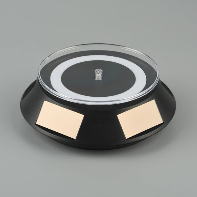 14cm  Solar Energy Spinning Display Stand with LED Light for Jewelry Crystal Product Display, Style: Black Transparent