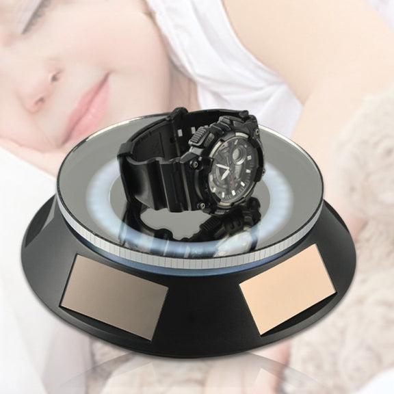 14cm  Solar Energy Spinning Display Stand with LED Light for Jewelry Crystal Product Display, Style: White Transparent