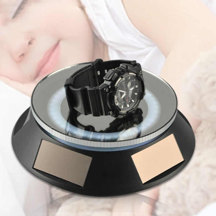 14cm  Solar Energy Spinning Display Stand with LED Light for Jewelry Crystal Product Display, Style: White Transparent