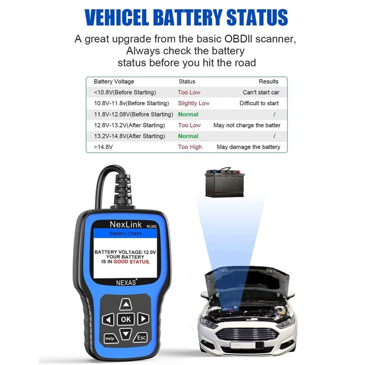 Nexas NL101 Universal OBD2 Scanner Diagnostic Tool & Battery Tester With OBDII - free shipping - PMC Jewellery - Order now!