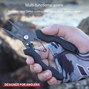 Teflon Stainless Steel Multifunctional Fishing Pliers Anti-slip Cutting Line Open Ring Fishing Tools(Red Nail)
