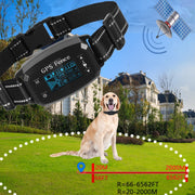 GPS Wireless Electronic Dog Fence Intelligent Automatic Stop Barker OLED Screen Dog Trainer Pet Shock Collar(Black)