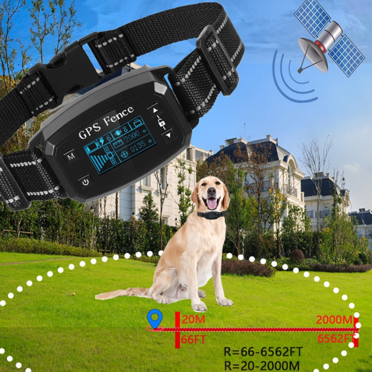 GPS Wireless Electronic Dog Fence Intelligent Automatic Stop Barker OLED Screen Dog Trainer Pet Shock Collar(Black)
