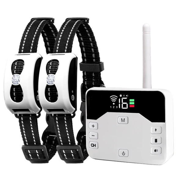 1 Drag 2 Pet Electronic Fence Wireless Stop Barker Outdoor Dog Collar Remote Control Dog Trainer(White)