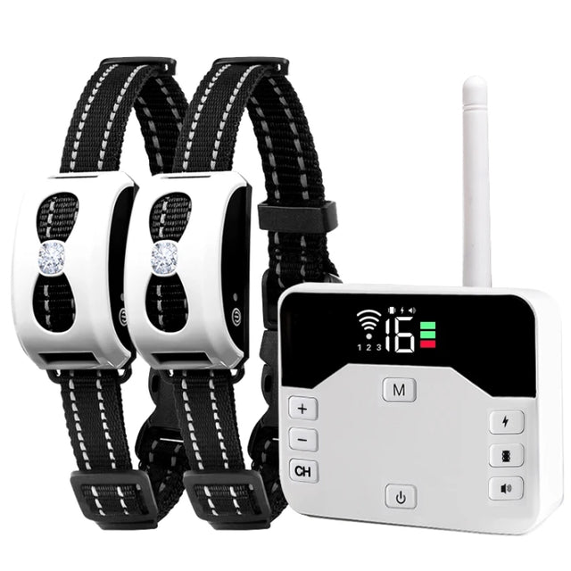 1 Drag 2 Pet Electronic Fence Wireless Stop Barker Outdoor Dog Collar Remote Control Dog Trainer(White)