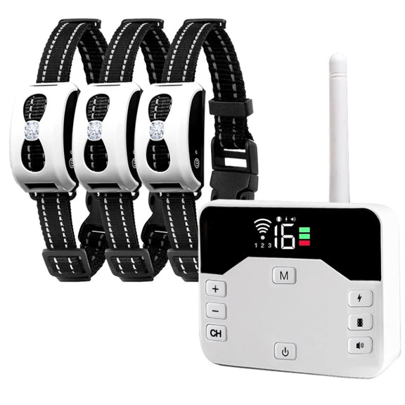 1 Drag 3 Pet Electronic Fence Wireless Stop Barker Outdoor Dog Collar Remote Control Dog Trainer(White)