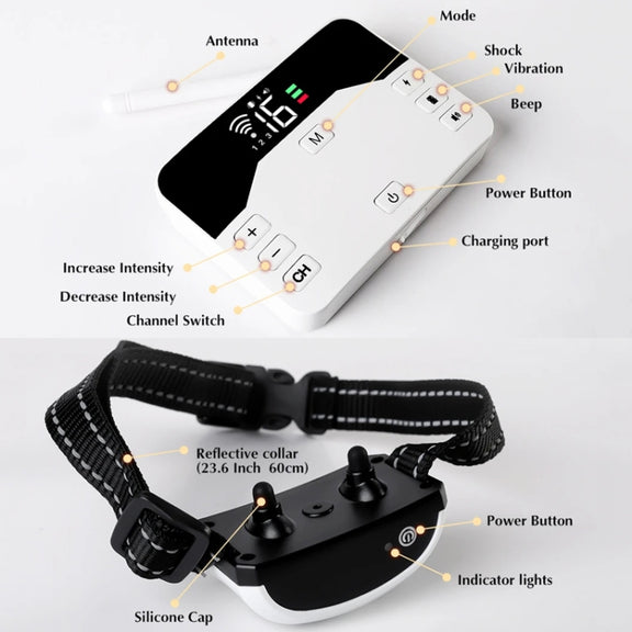 1 Drag 2 Pet Electronic Fence Wireless Stop Barker Outdoor Dog Collar Remote Control Dog Trainer(Gold)